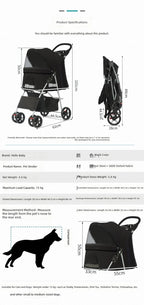 Pet Stroller for Small Dogs and Cats, Easy Foldable Travel Carrier, Portable Pet Carriage for Outdoor Walking