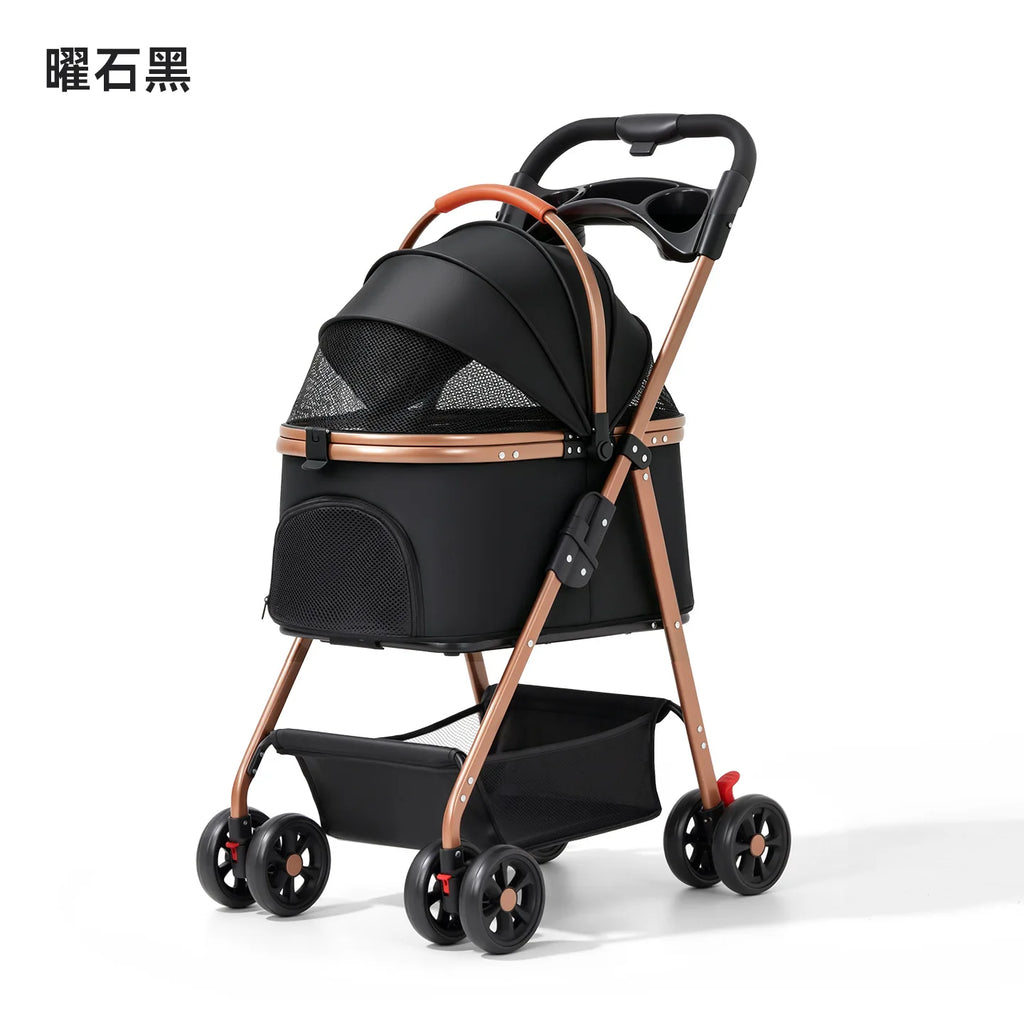 Lightweight Small Pet Stroller for Dogs & Cats 50 Lbs Capacity Aluminum Alloy Puppy Stroller with Detachable Storage Basket