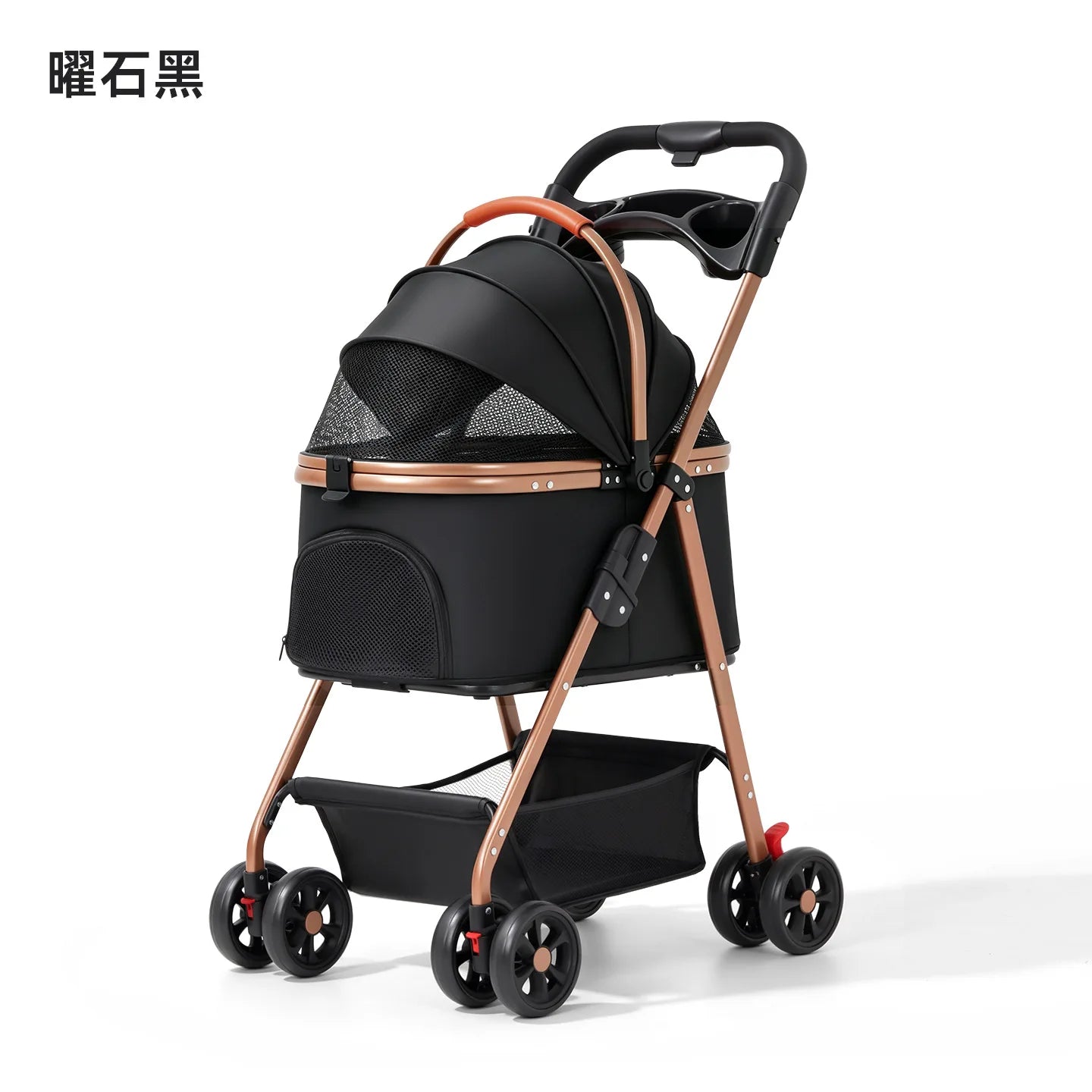Lightweight Small Pet Stroller for Dogs & Cats 50 Lbs Capacity Aluminum Alloy Puppy Stroller with Detachable Storage Basket