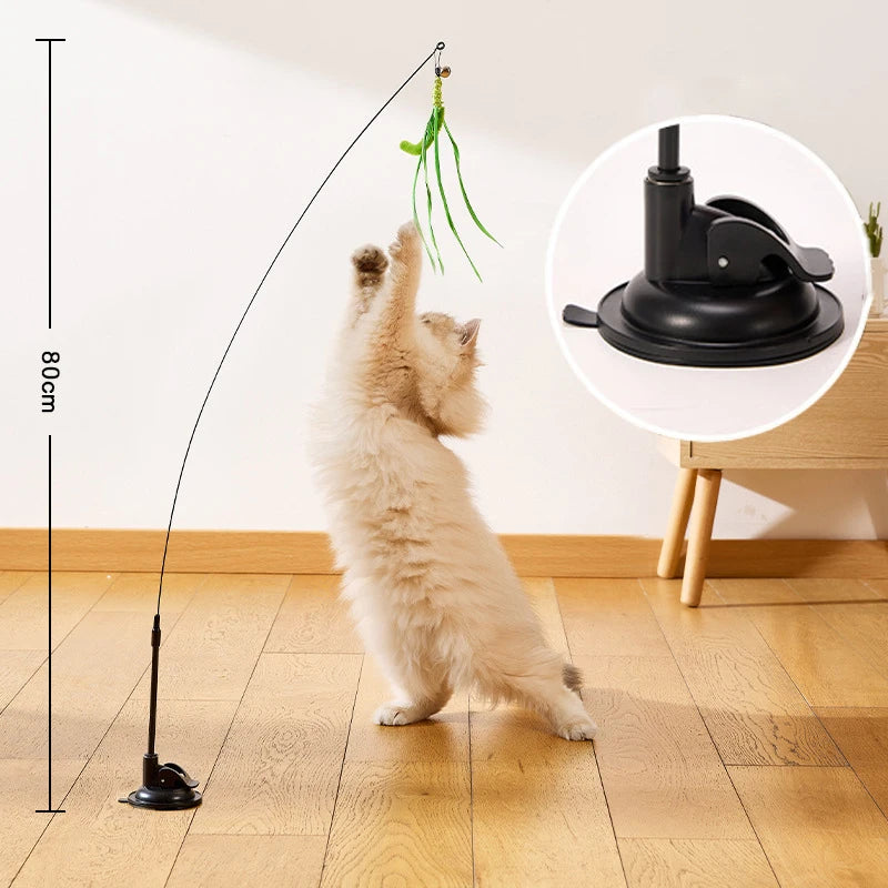 Suction Cup Dogtail Grass Cat Teaser Stick — Detachable Extended Rod Interactive Cat Toy