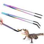 2PCS Stainless Steel Reptile Feeding Tongs with Rubber Tip Terrarium Tank Supplies Straight and Curved Tweezers Accessories
