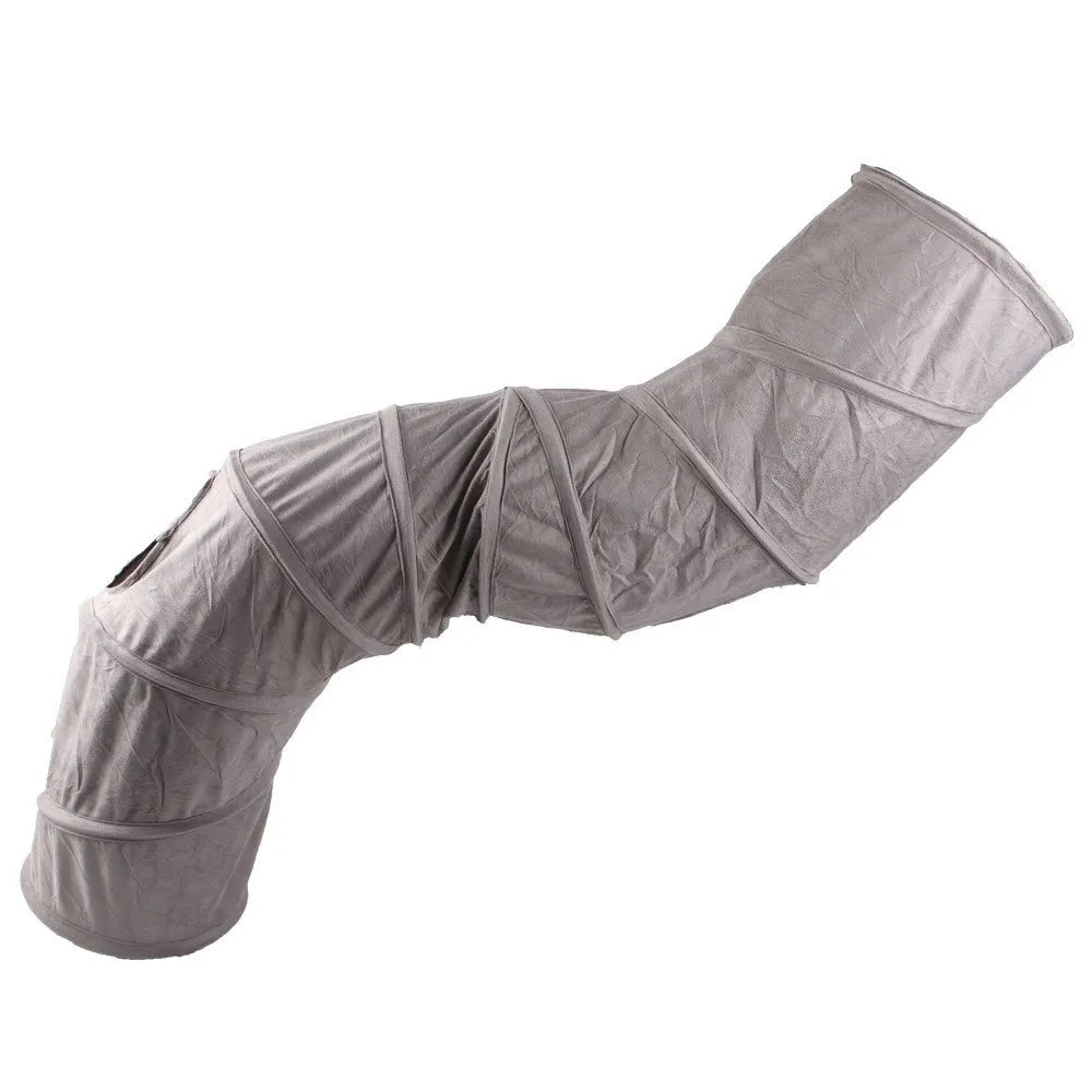 Foldable S-Shaped Cat Tunnel Tube with 3 Entry Holes — Collapsible Suede Kitten Drill Barrel