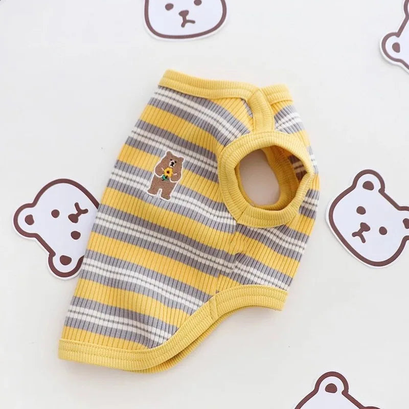 Striped Sleeveless Cat T-Shirt Vest — Stretchy Soft Breathable Kitten Tank Top Pet Clothes