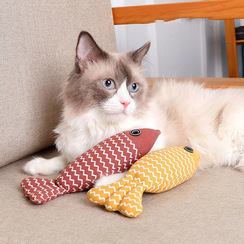 Catnip Simulation Fish Plush Cat Chew Toy — Teeth Grinding Self-Enjoyment Cotton Toy for Kittens