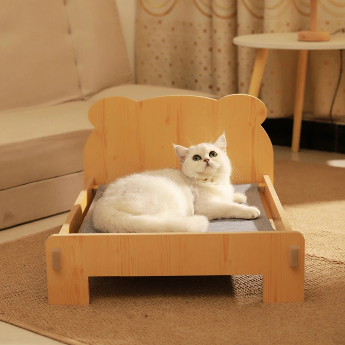 Wooden Pet Bed with Teddy Bear Pattern (20x11in)