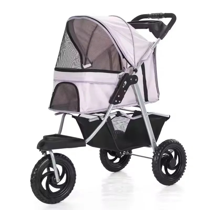 Beyondgoing Adjustable Waterproof Foldable 3-Wheel Pet Stroller For Cats Dogs With Removable Cage Carrier
