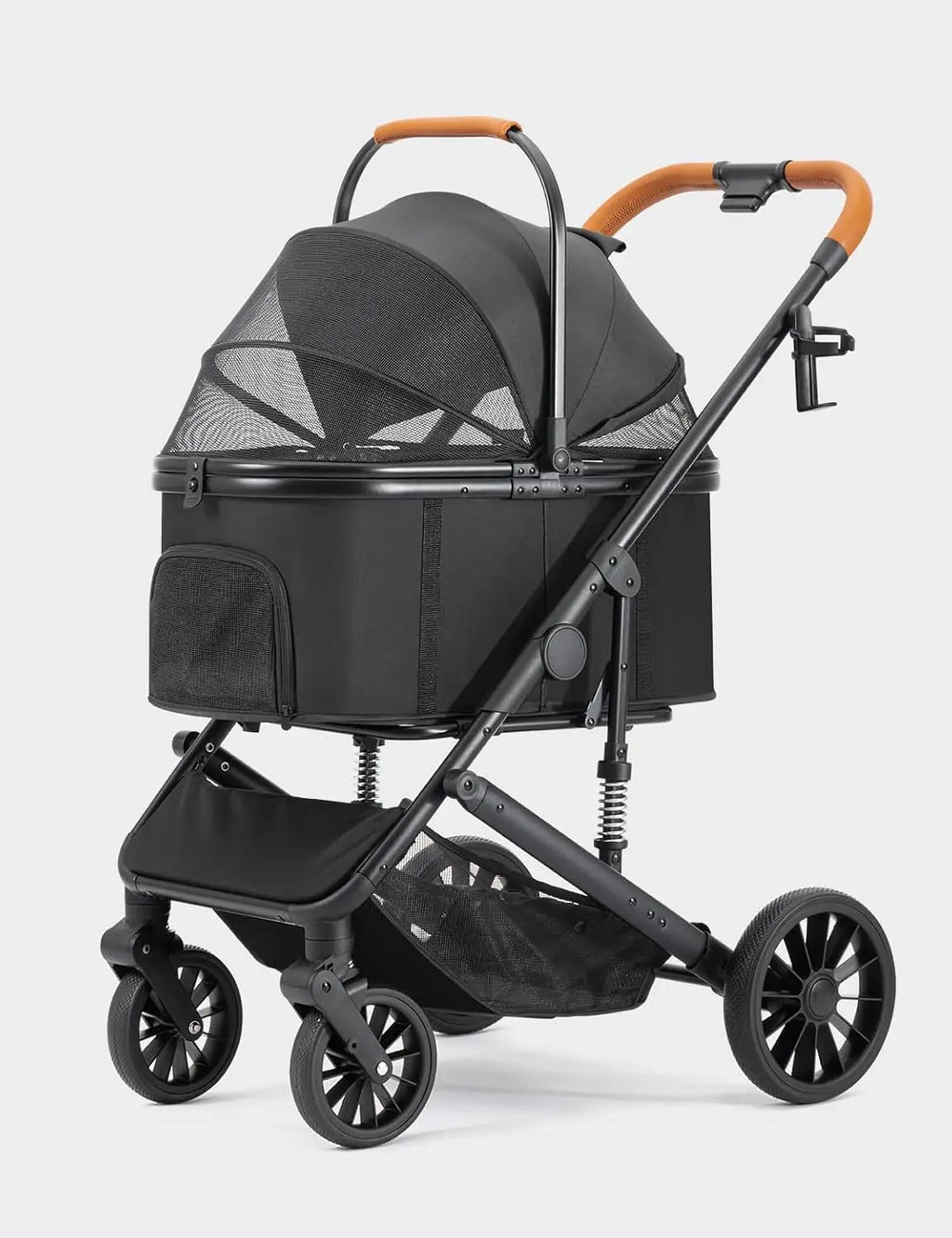 4-Wheel Folding Pet Stroller for Small to Medium Dogs & Cats, Up to 60lbs, with Detachable Carrier & Storage Basket