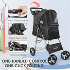 4-Wheel Pet Jogger Stroller with Cup Holder & Storage Basket - Travel Pushchair for Small & Medium Dogs & Cats