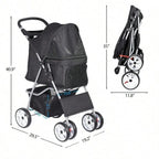 【New style】ZENY Foldable Pet Stroller Cat/Dog Stroller With 4 Wheel Pet Travel Carrier Strolling Cart With Storage Basket Cup H