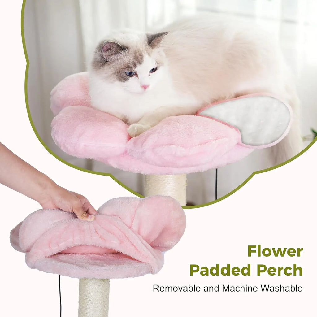 34in Cat Tree with Hammock & Wide Condo for Large Cats (Pink/Green)