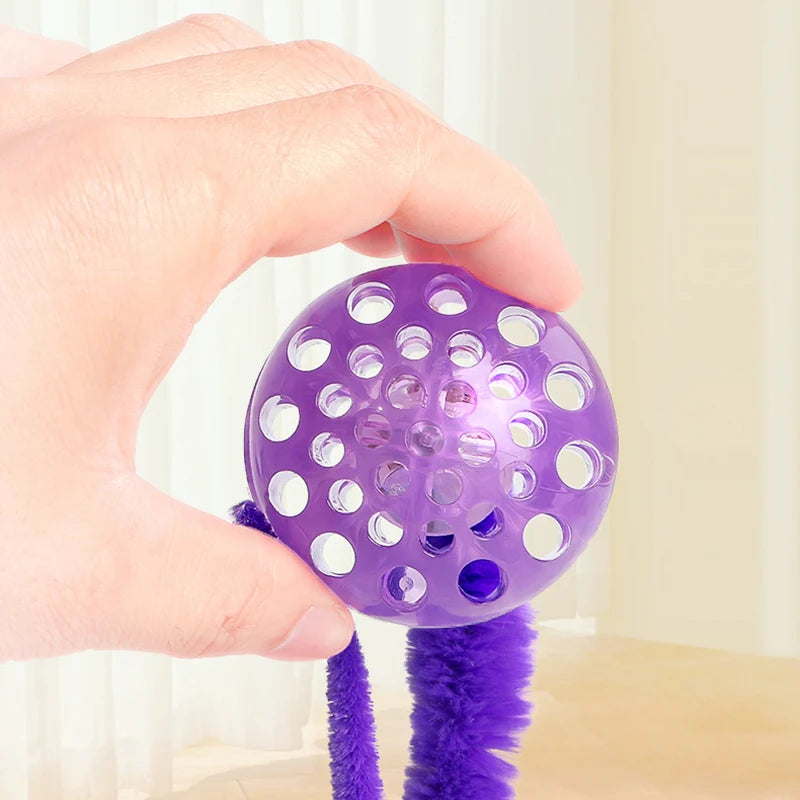 3-Pack Bouncing Caterpillar Cat Toy Wands — Bite-Resistant Rubber Ball with Tail for Kittens