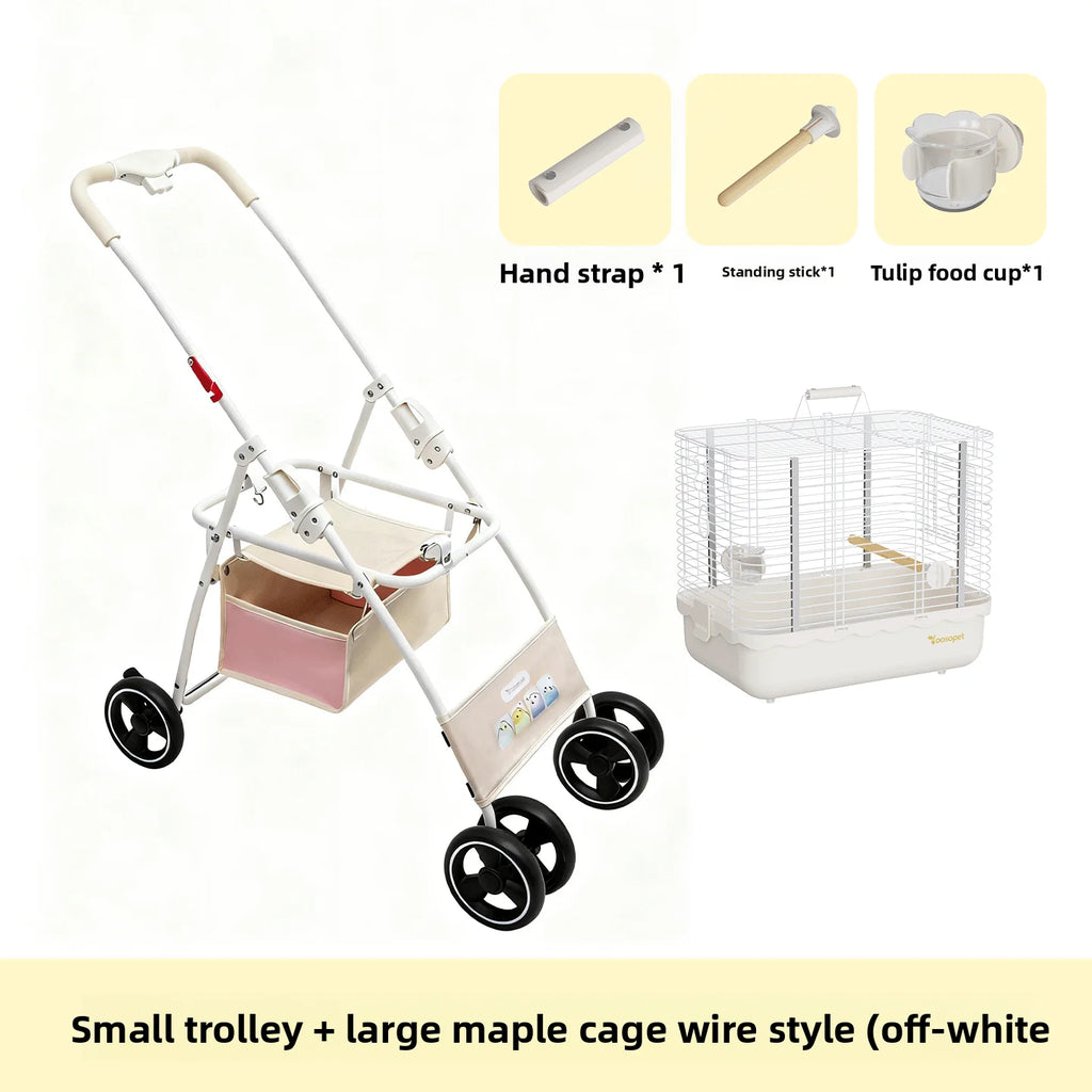 Foldable Lightweight Pet Stroller for Parrots Dogs Cats Outdoor Travel Carrier with Storage Space Portable Pet Transport Cart