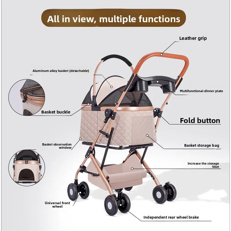 Pet stroller stroller outing, small pet stroller lightweight and foldable for outdoor travel