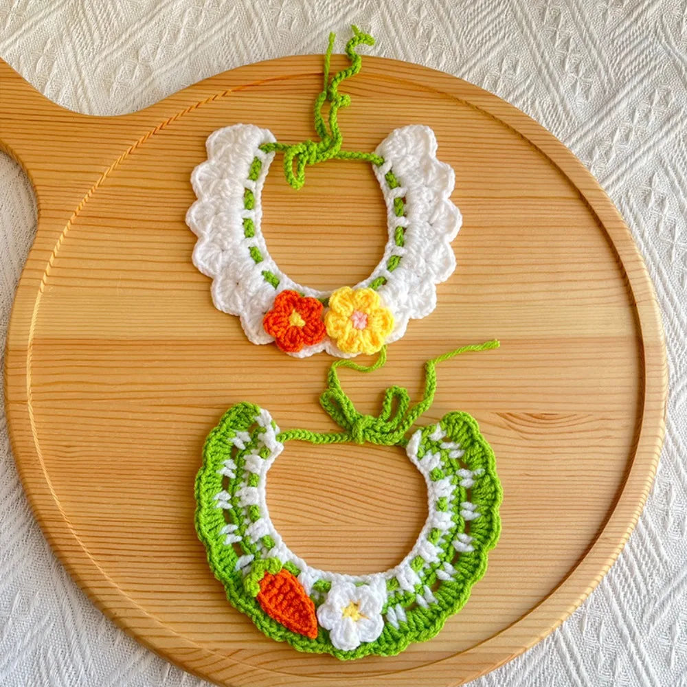 Hand-Knitted Plant-Theme Pet Bow Tie Scarf — Adjustable Elastic Cat & Dog Collar Necklace Gift