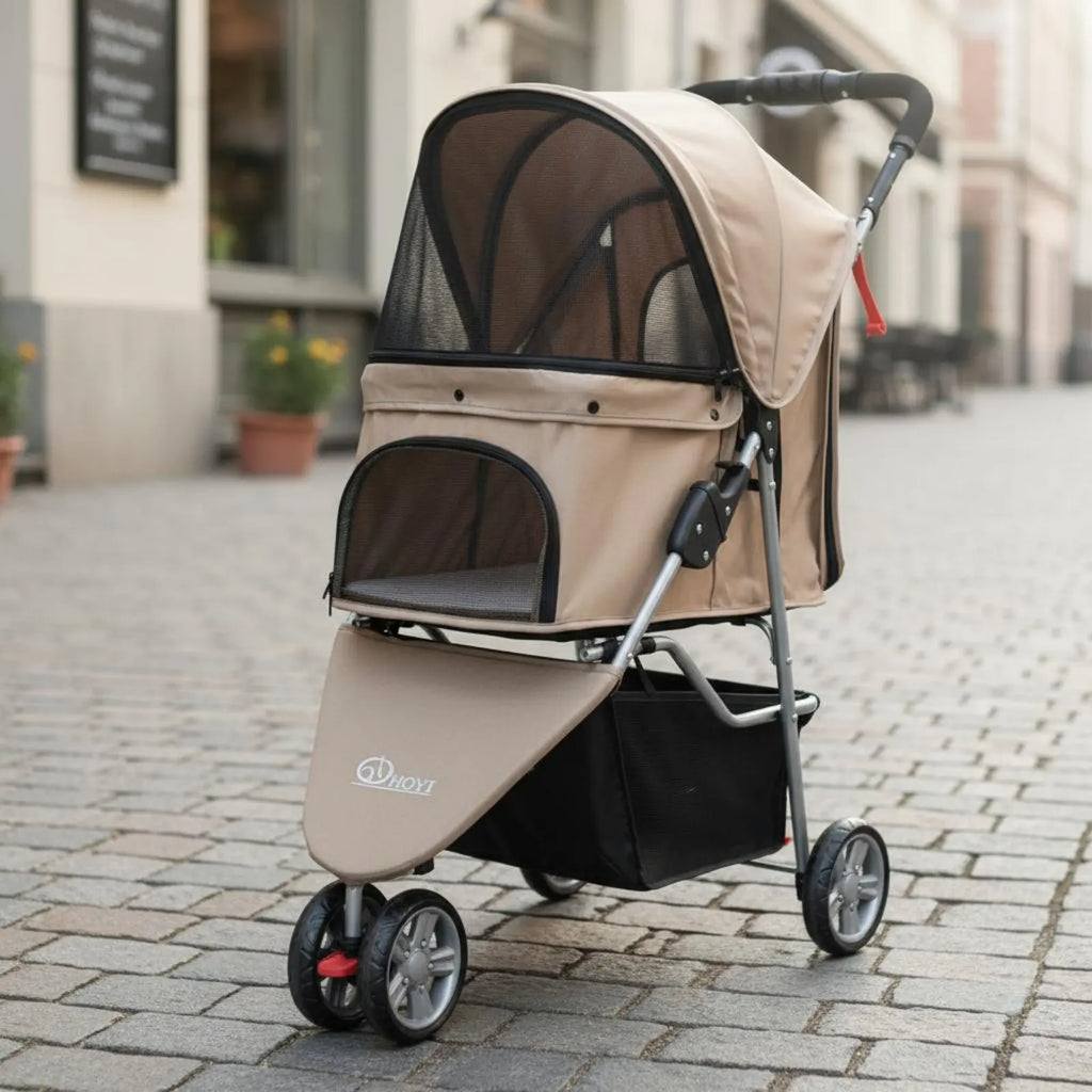 3-Wheel Pet Pet Carriage Foldable Folding Dog Pet Carriage Lightweight Cat Carrier Breathable Mesh Single-Button Fold