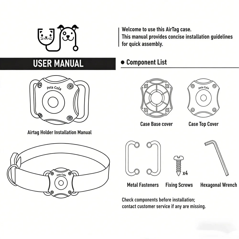 IPX7 Waterproof AirTag Collar Holder for Dogs & Cats - Stainless Steel & Plastic Anti-Loss Tracker Case