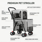 Portable Quick-Folding Double Pet Stroller for Dogs Cats with Detachable Carriers Pet Travel Strolling Cart for Outdoor Use