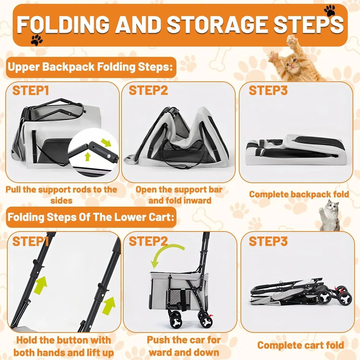 Quick-Folding Dog Stroller Carrier Double Pet Stroller for Dog Cats with Detachable Carriers Pet Travel Carrier Strolling Cart