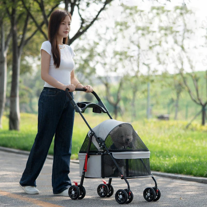 Foldable Pet Stroller, Lightweight Travel Carrier for Small Dogs Cats Up to 15 lbs, Portable Puppy Pushchair