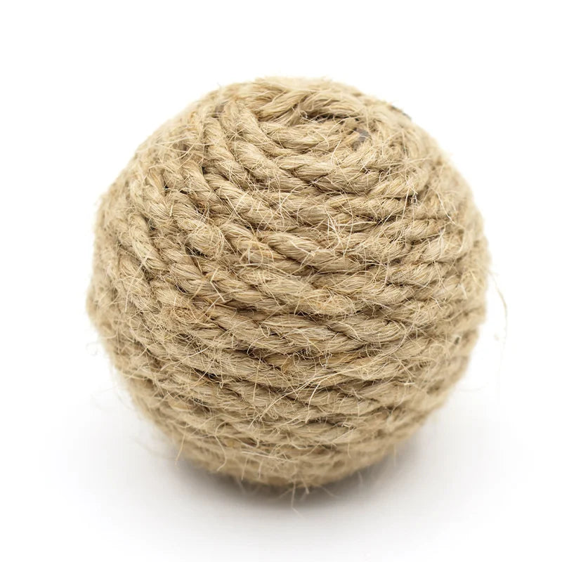 Hand-Woven Hemp Rope Cat Ball Toy Set — Crinkle Sound Interactive Scratch Toy