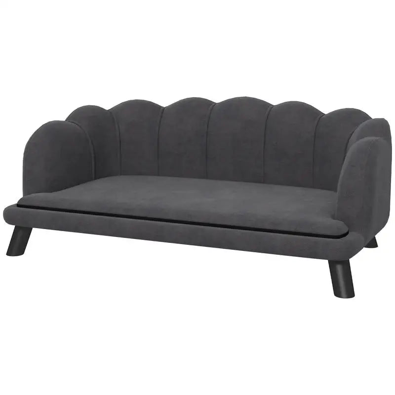 PawHut Pearl Design Pet Sofa with Solid Wood Legs (Charcoal Gray)