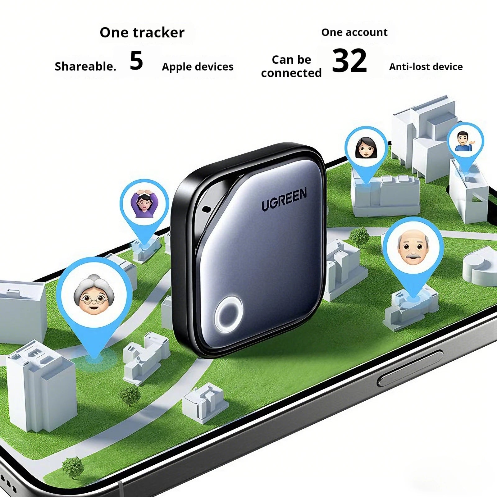 UGREEN Smart Bluetooth Tracker with 2-Year Battery for Keys & Phones - Apple Find My Compatible (iOS)