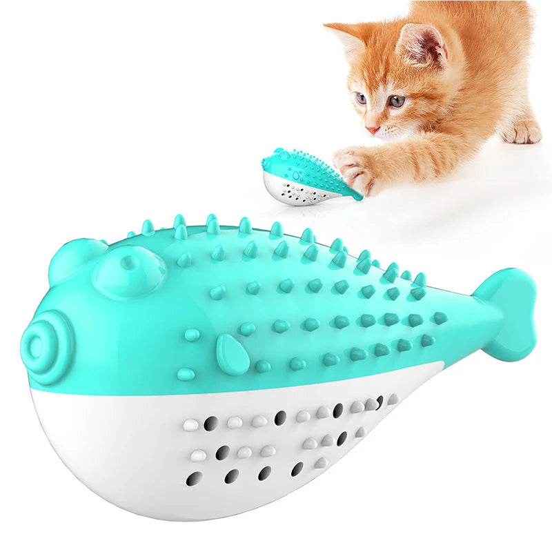 Pufferfish Catnip Detachable Bell Cat Chew Toy — Teething Kitten Toy with Built-In Bell