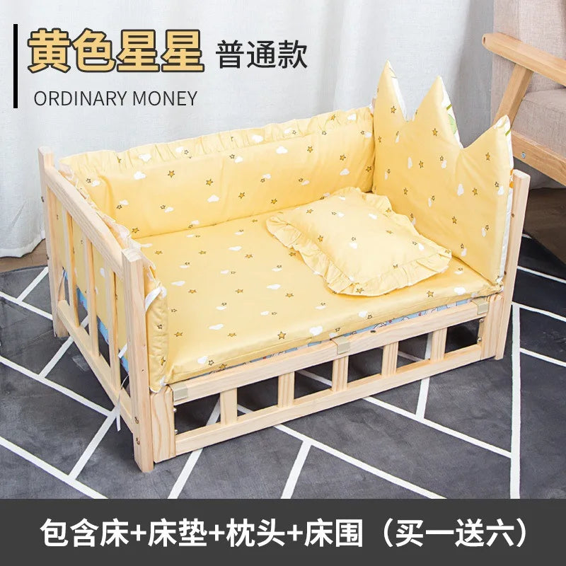 Elevated Solid Wood Pet Bed, All-Season Washable Cover