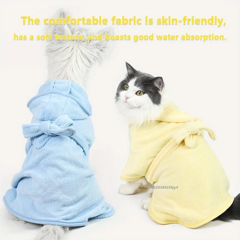 Quick-Dry Pet Bathrobe for Small & Medium Dogs & Cats Pet Washrobe Soft Absorbent Pet Wearable Bath Towel Robe Cozy Towel Wrap