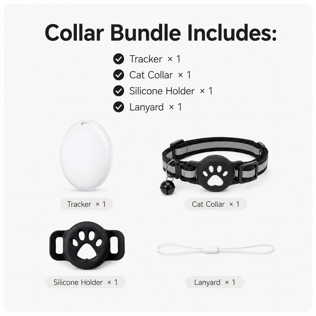 No-Monthly-Fee Find My Compatible Smart GPS Collar Tracker for Cats & Dogs - Waterproof Finder Tag (iOS)