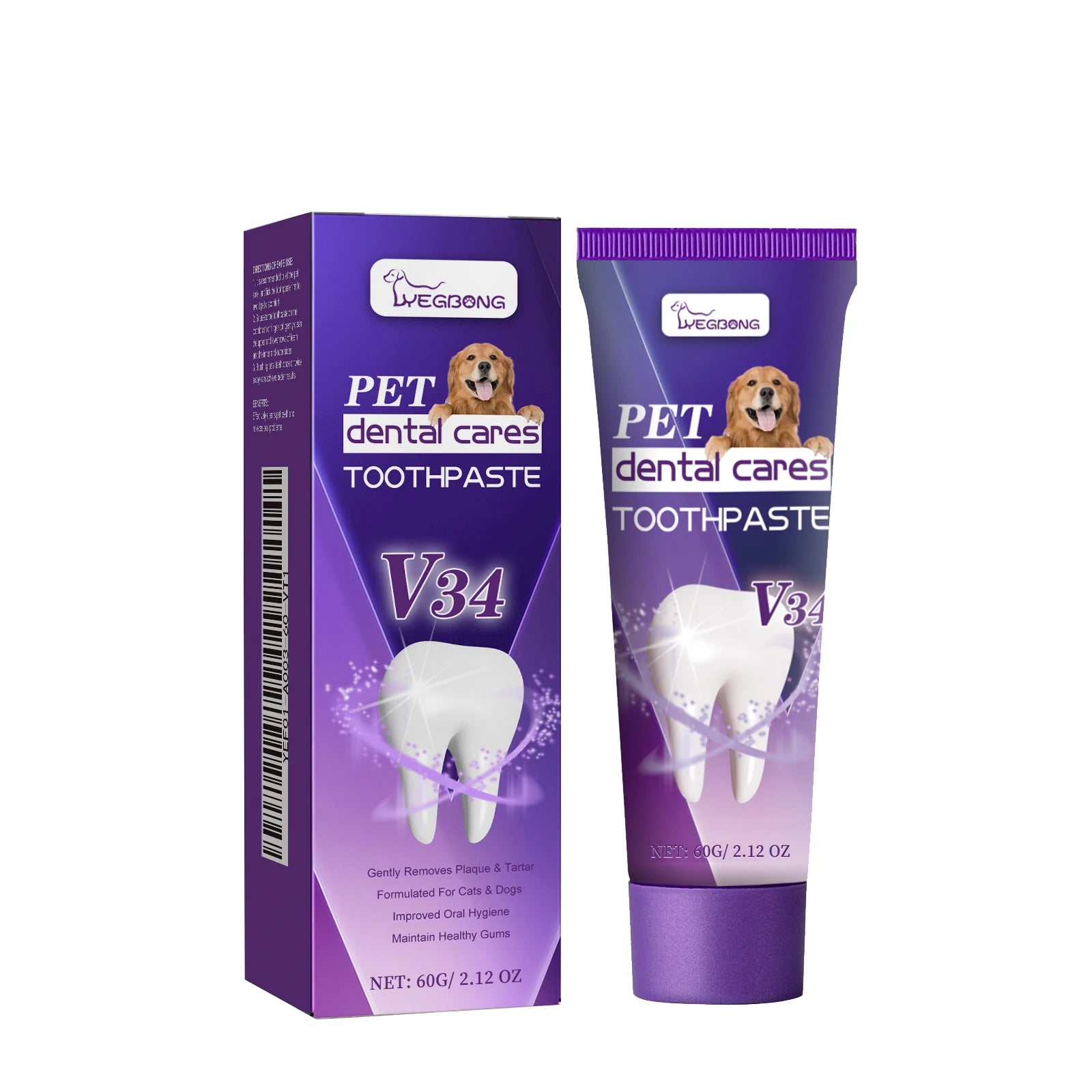 YEGBONG V34 Pet Toothpaste with Fresh Breath Formula Gentle Plaque Control Gum Care for Dogs and Cats Hypoallergenic Oral Care