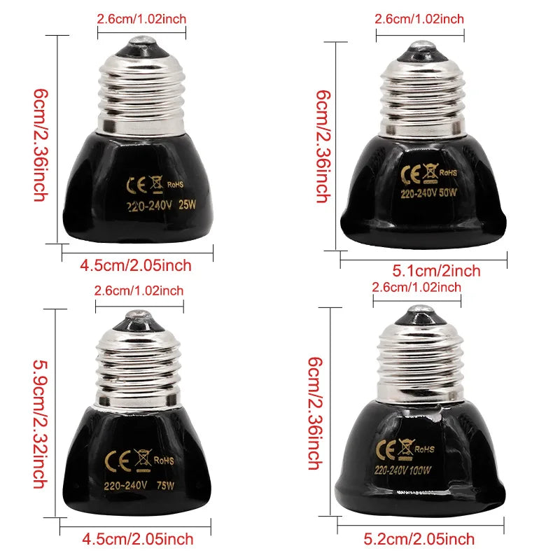 E27 Pet Heating Lamp Black In-Frared Ceramic Emitter Heat Light Bulb Pet Brooder Reptile Mini Infrared Lamp 25/50/75/100W