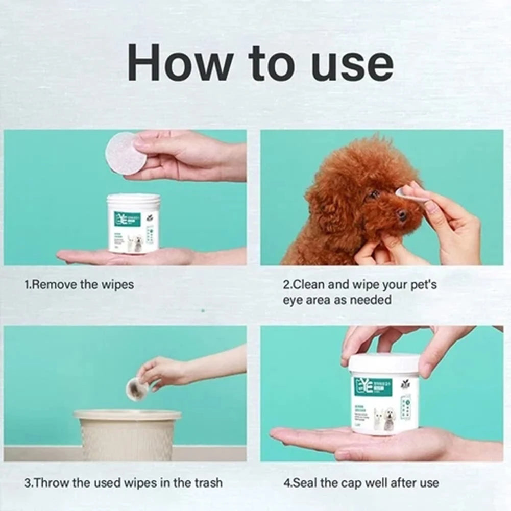130pcs Eye Wipe For Dogs Cats,Pet Ear Cleaner Wipe Cleaning Tear Stains Dirts Earwax Wet Wipe,Tear Stain Remover Cleaner Pads
