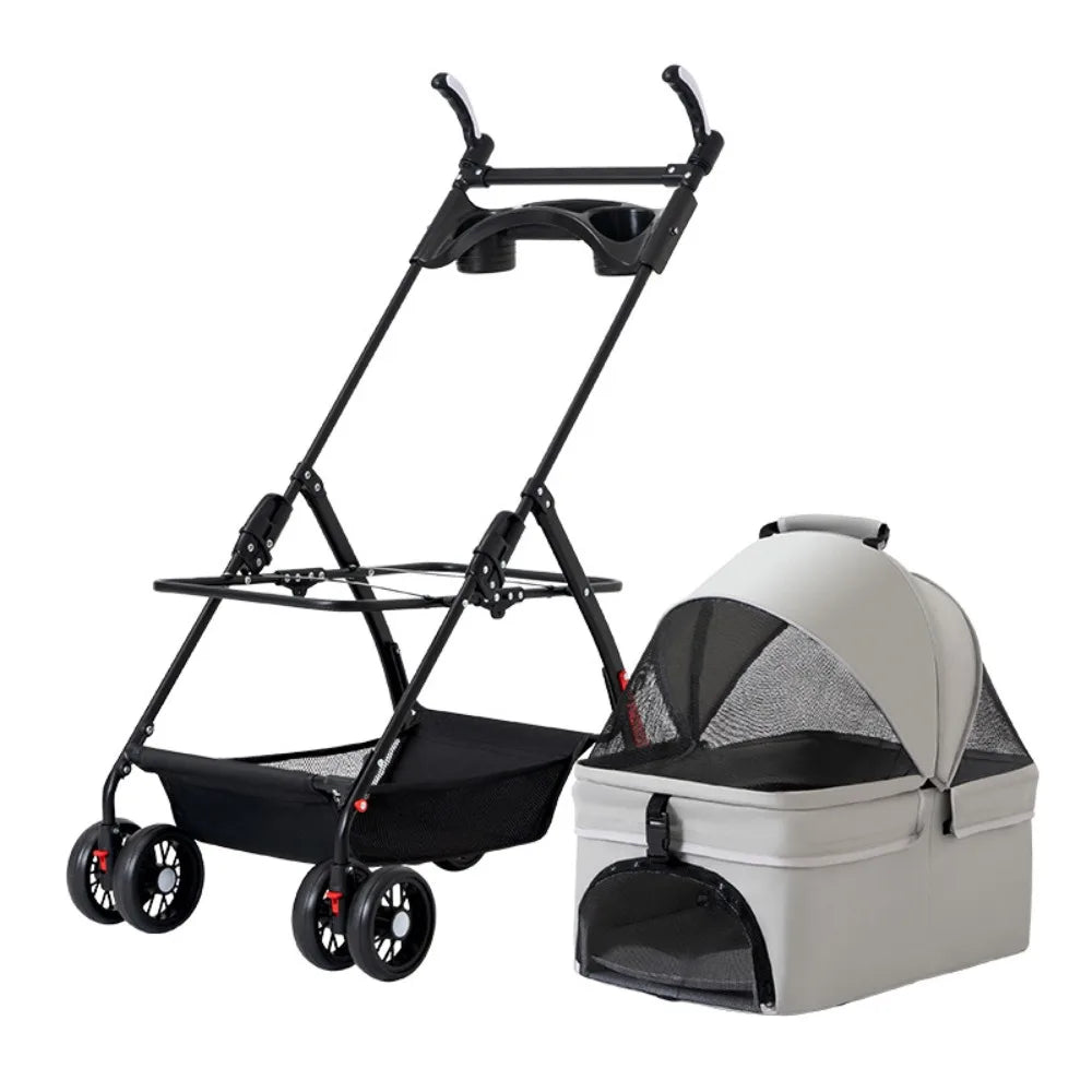 Detachable Pet Dog Stroller 4 Wheels Foldable Dog Cat Carrier with Cup Holder Pet Transport for Dogs Outdoor Puppy Basket