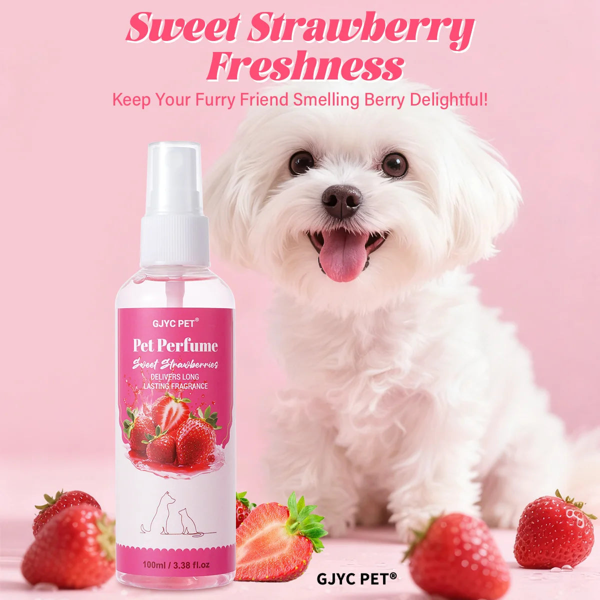Pet Perfume Spray 100ml Sweet Strawberry Scent Long-Lasting Fragrance Alcohol-Free Odor Eliminator Non-Irritating Pet Body Odor