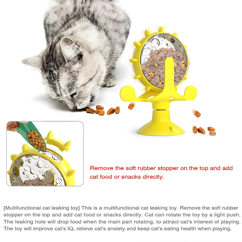 Cat Treat Wheel Puzzle Feeder — Interactive Food Dispensing Toy for Indoor Entertainment