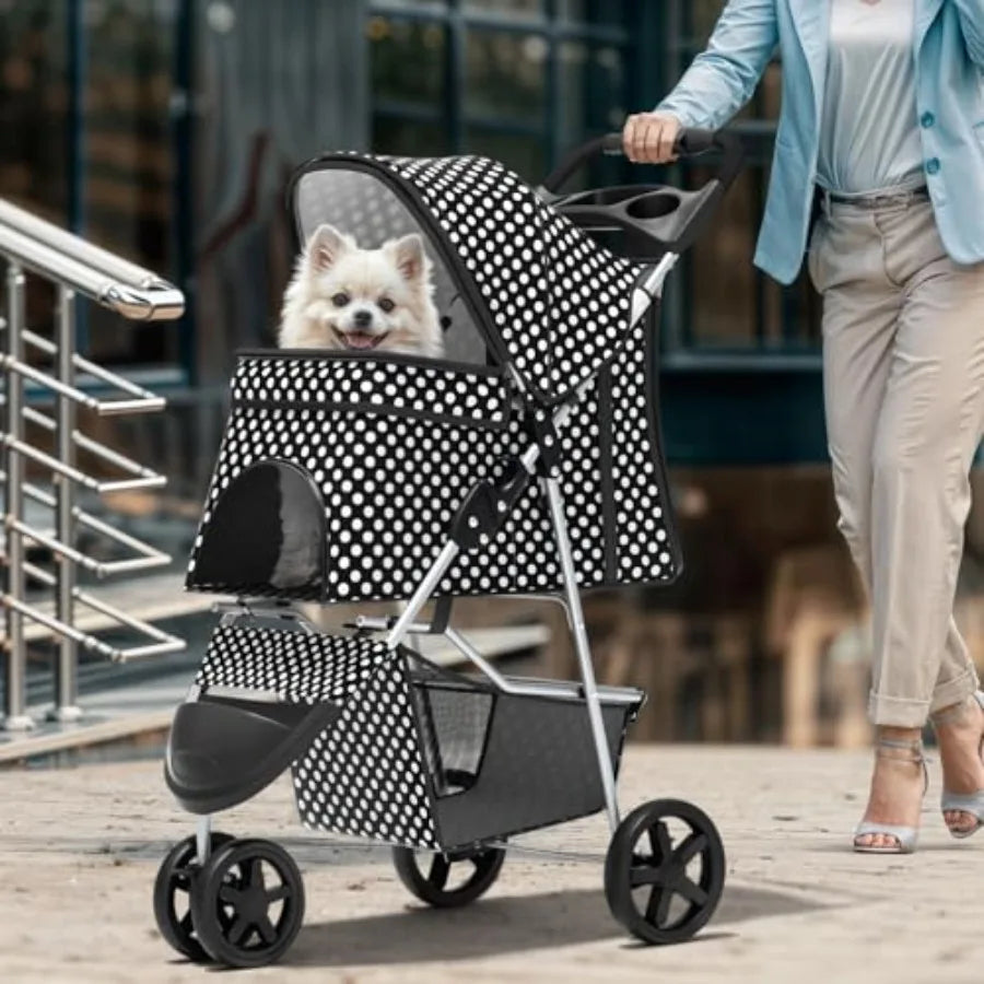 3-Wheel Pet Stroller, Foldable Travel Jogger for Small Medium Dogs Cats Up to 33lbs,Lightweight Carrier with Breathable Mesh Co