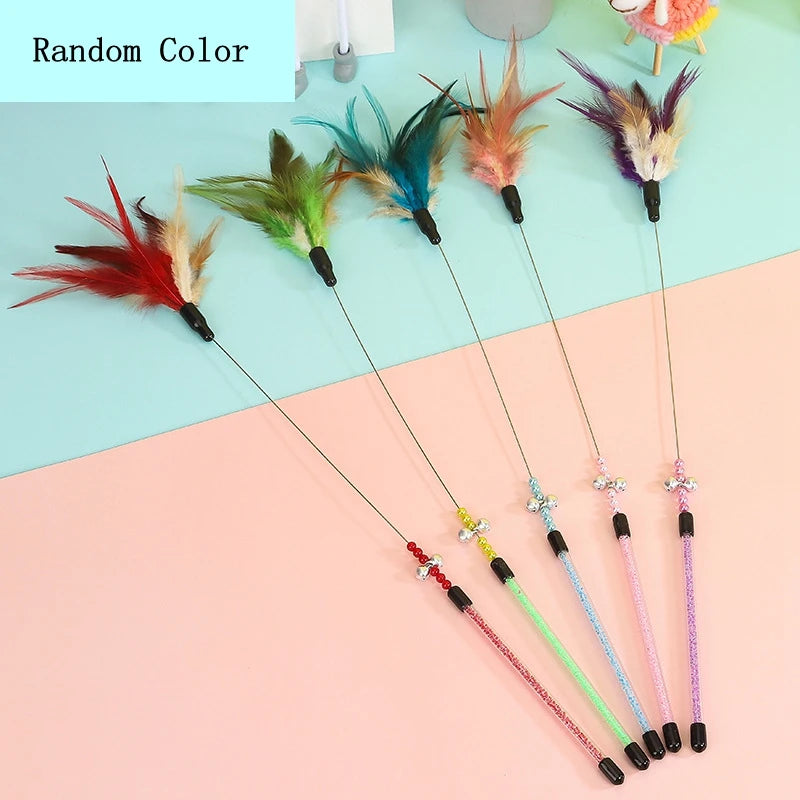 Gradient Feather Cat Teaser Wand Toy — Colorful Interactive Rod Stick for Cats (1–50 Pack)