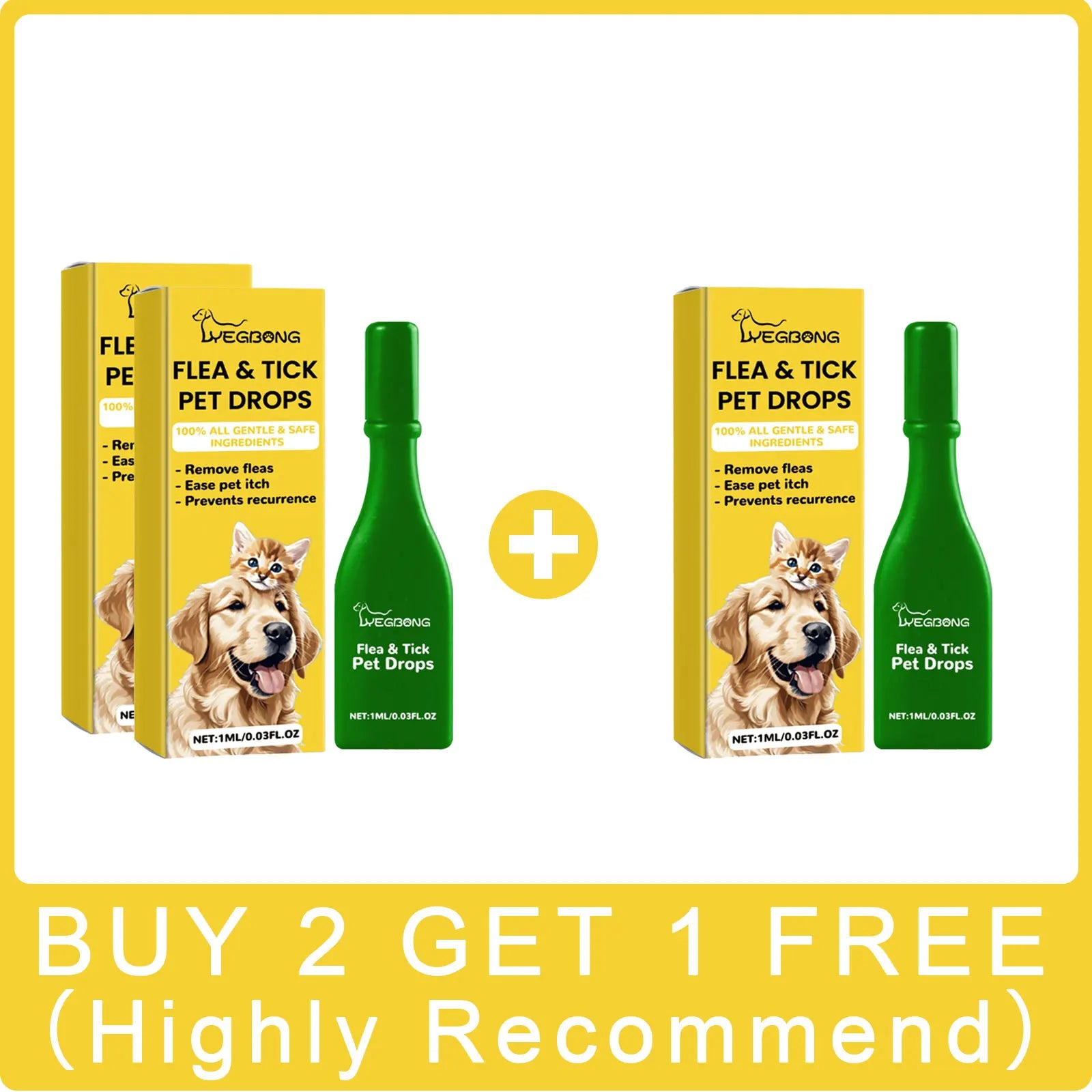 Anti-Flea Treatment Drops for Cats and Dogs (Tick & Lice Remover, Multi-Size)