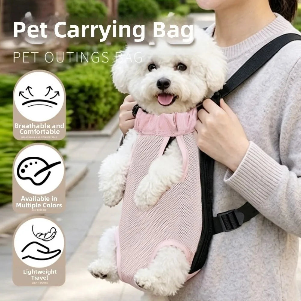Breathable Mesh Pet Front Bag Adjustable Strap Double Shoulder Pet Carrier Backpack Lightweight Portable Dog Front Carrier