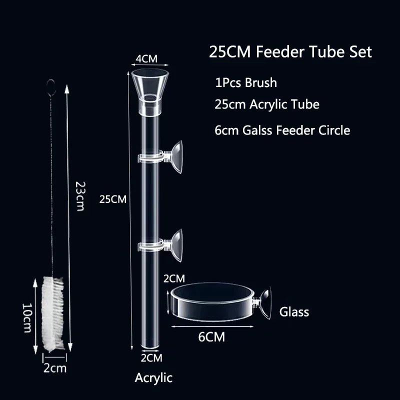 Acrylic Aquarium Shrimp Feeding Dish & Tube (Transparent, 20–30cm, Snail & Shrimp)