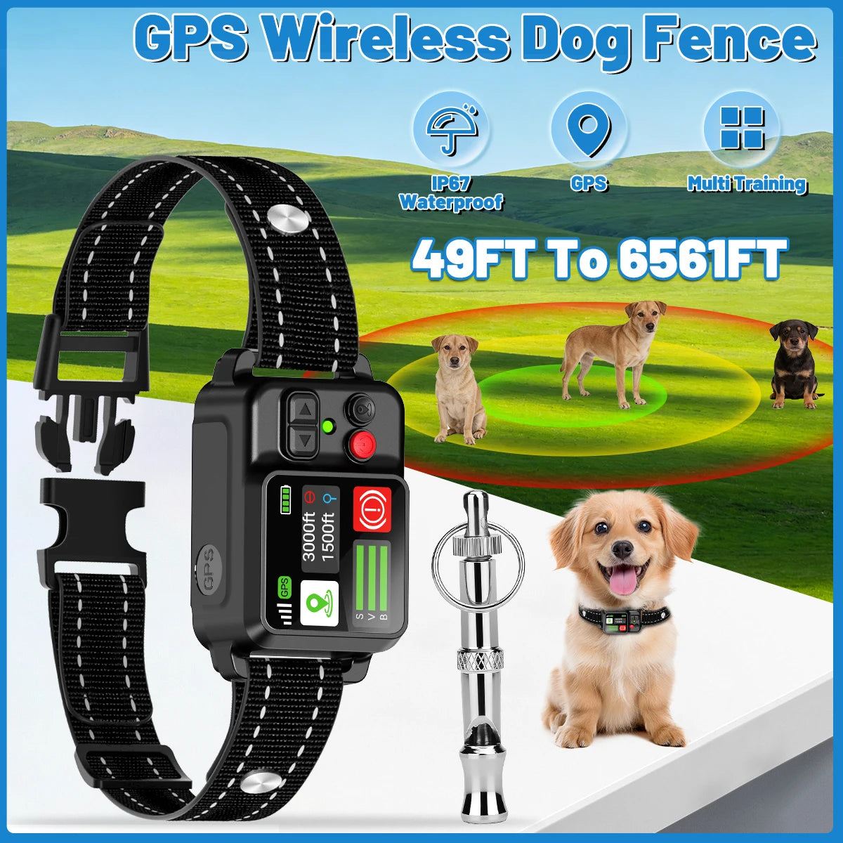 Orcleab IP67 Waterproof GPS Wireless Electric Fence System for Dogs - Adjustable Warning Strength for Outdoor Use