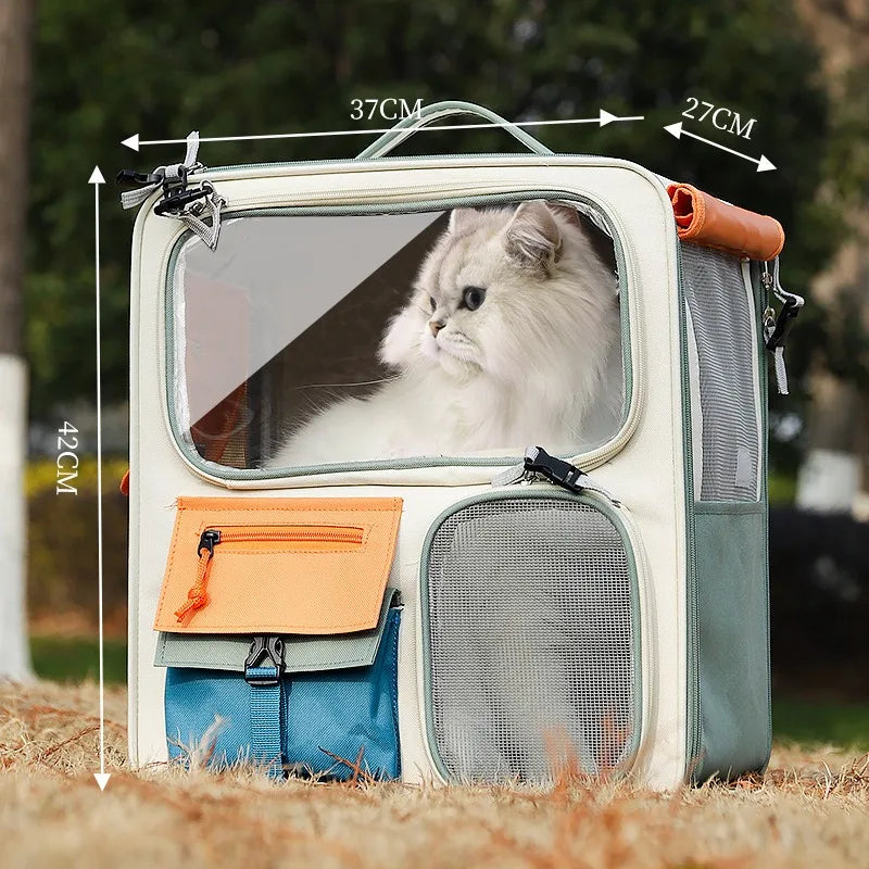 High Quality Durable Large Storage with Feeding Window Bag Ventilated Breathable Pet Carrier Backpack with Wheels