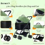 3 in 1 Dog Strollers 4 Wheels Folding Pet Stroller with Detachable Carrier Multifunction Portable Dogs Travel Carriers for Medi