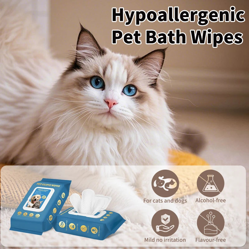 20 Pcs Pet Wash Free Cleaning Thick Gloves Cat and Dog Dry Cleaning Wet Wipes Pet Cleaning Products Remove Odor