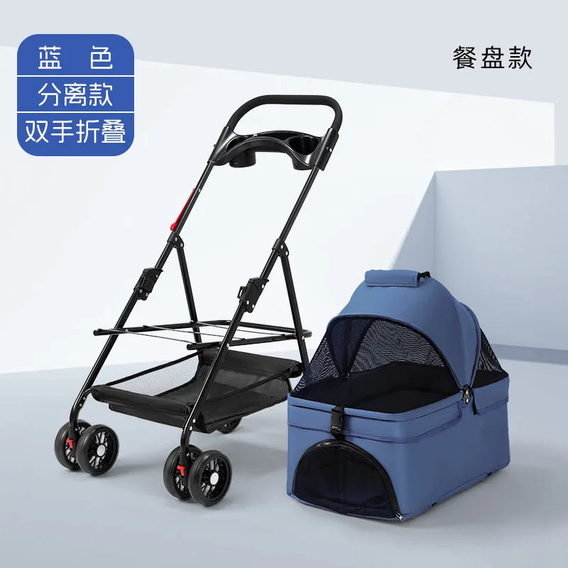 Foldable 4-Wheel Lightweight Eco-Friendly All-Season Pet Stroller Oxford Metal Frame Portable For Small Medium Pets 17kg Maximum