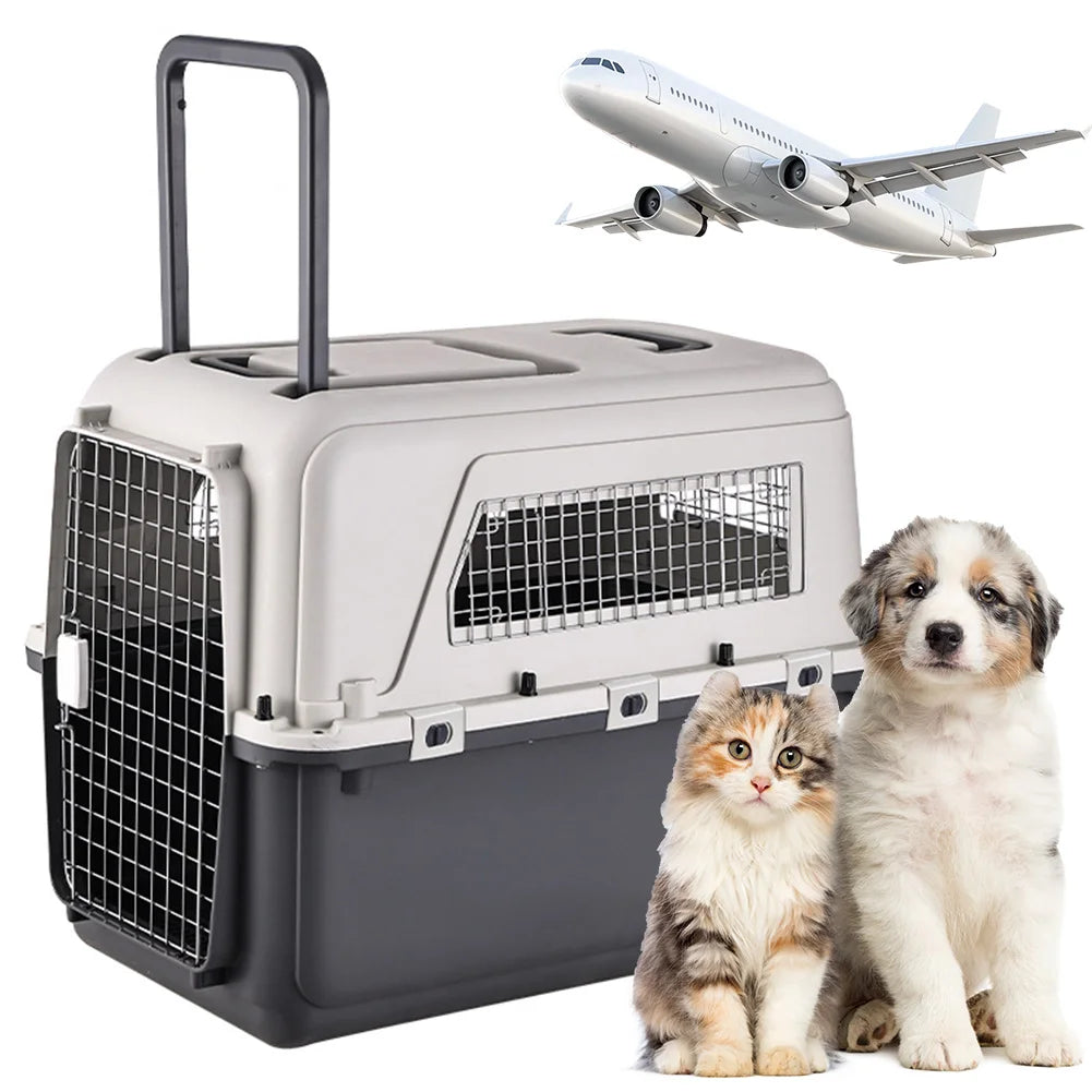 Pet Carrier Kennel Airline-Friendly Dog Travel Cate Portable Dog Cage for Large Pets Air Box, 33 Inches, for Dogs Up To 44lbs