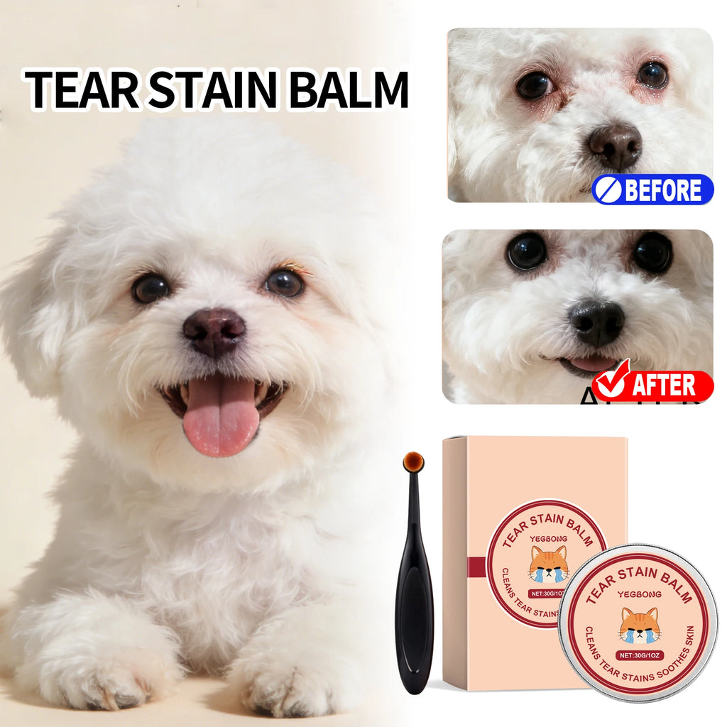 Dog Cat Tear Stain Cleansing Cream With A Special Brush Natural Formula Deep Cleaning Keep Drying Pet Tear Stain Remover Cream
