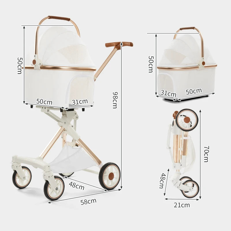 Pet Trolleys for Travelling 4 Wheels Foldable Dog Stroller Travel Bag Cat Cart Carrier Detachable Pet Puppy Stroller