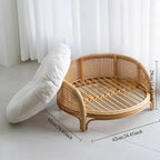 Bohemian Rattan Pet Bed with Cushion & Photo Prop (Round, Summer Cool)